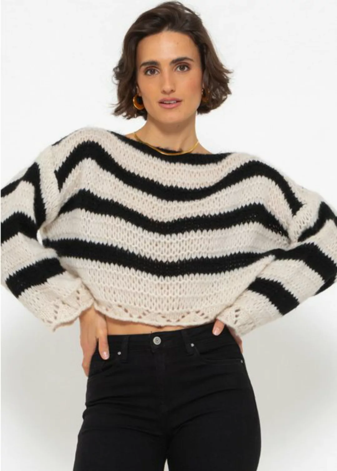 SASSYCLASSY Streifenpullover Oversize Pullover mit Streifen Grobstrickpullo günstig online kaufen