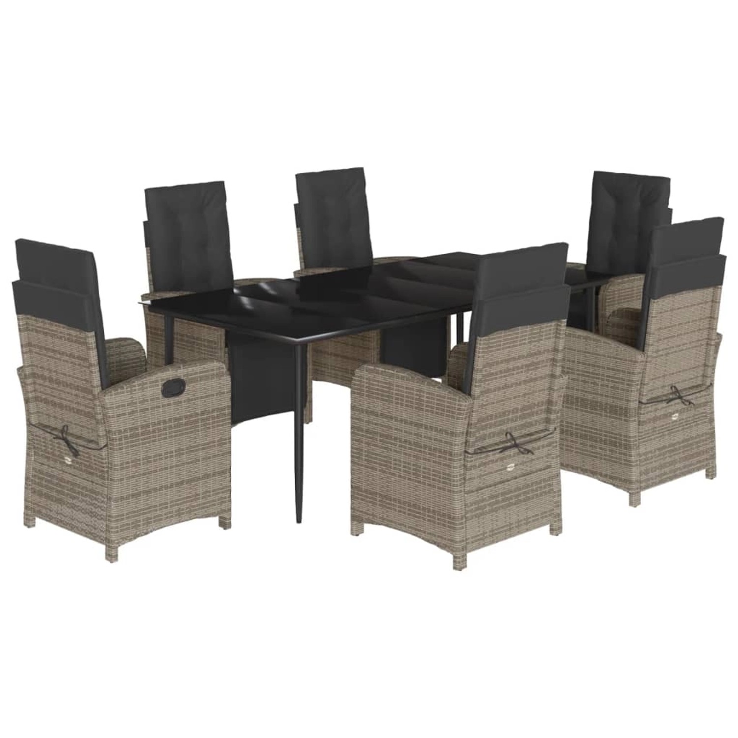 vidaXL 7-Tlg Garten-Essgruppe mit Kissen Grau Poly Rattan 3212561 günstig online kaufen