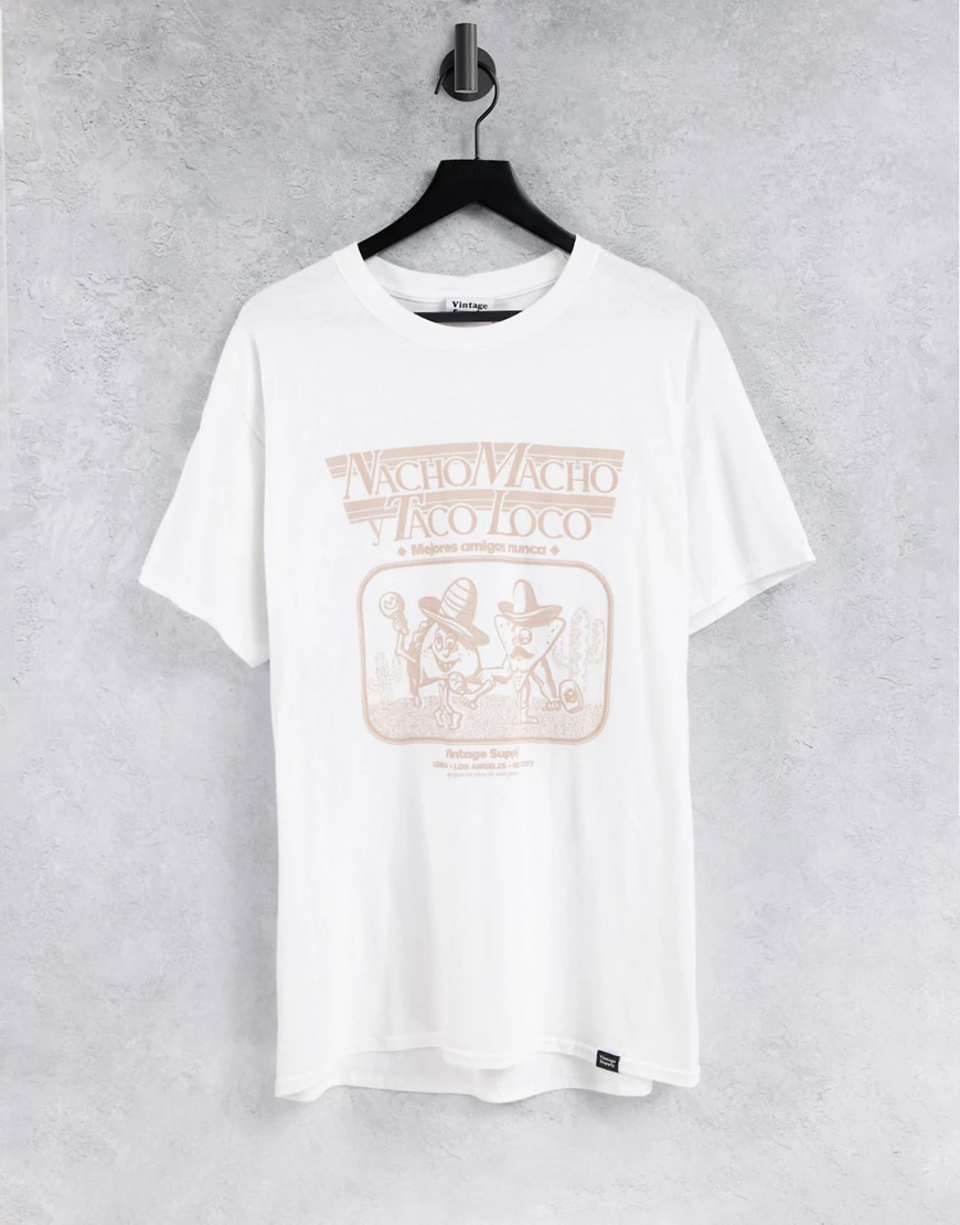 Vintage Supply – T-Shirt mit „Nacho Macho“-Print in Weiß günstig online kaufen