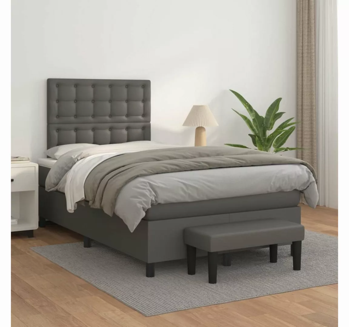 vidaXL Boxspringbett, Boxspringbett mit Matratze Grau 120x200 cm Kunstleder günstig online kaufen