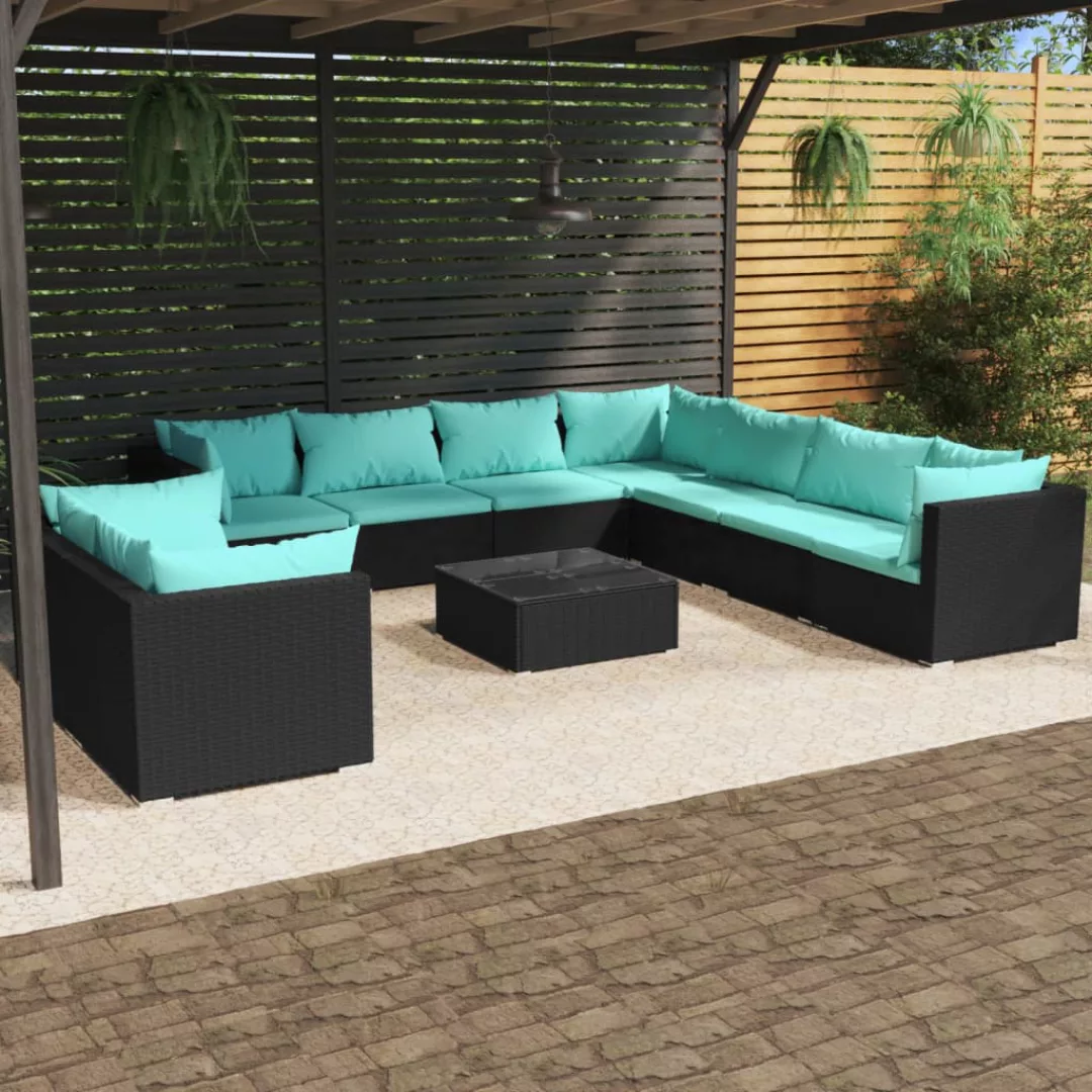 Vidaxl 10-tlg. Garten-lounge-set Mit Kissen Schwarz Poly Rattan günstig online kaufen