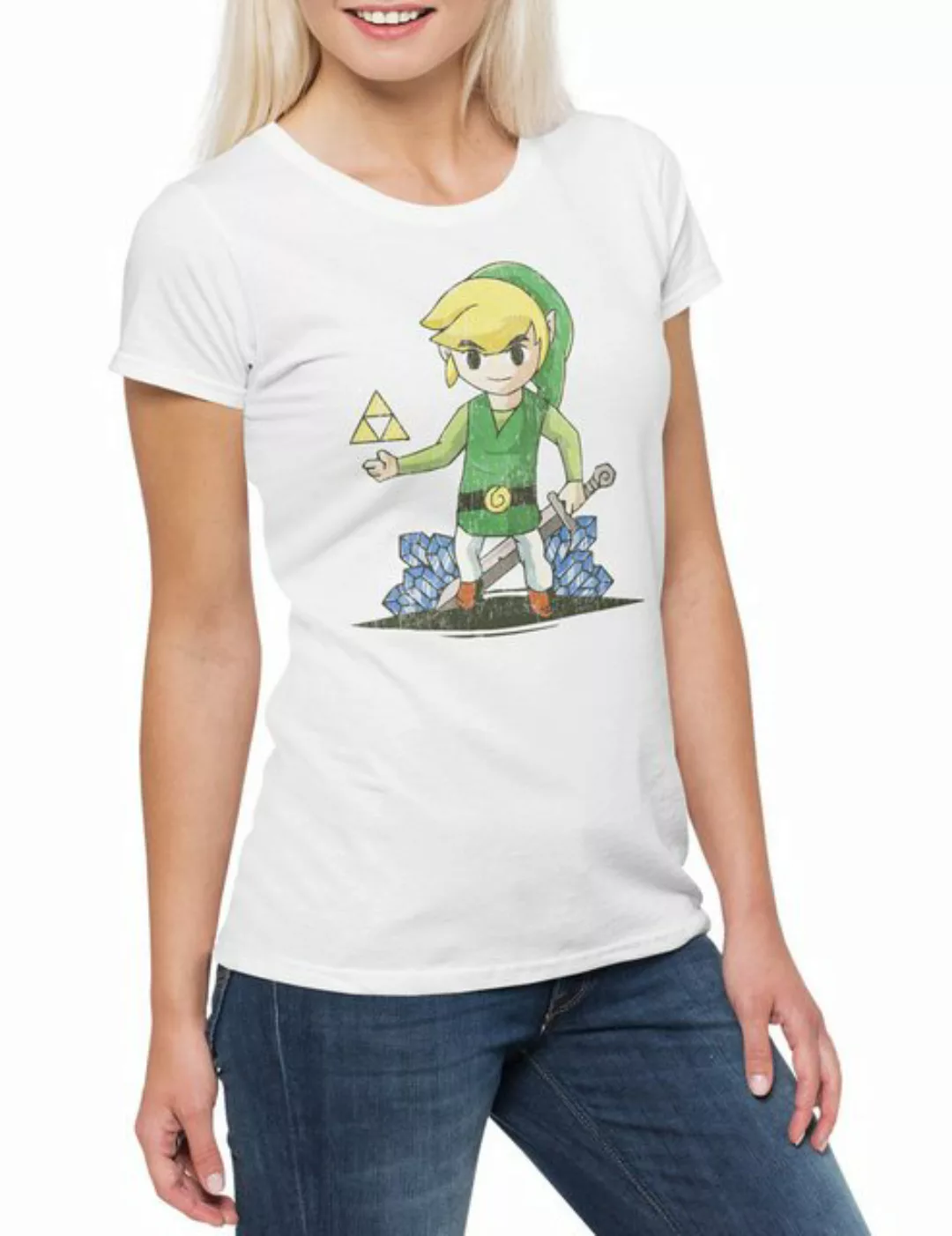 Urban Backwoods Print-Shirt Link Diamonds Damen T-Shirt Zelda Game Gamer PC günstig online kaufen