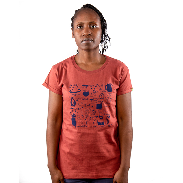 Damen T-shirt Aus Bio-baumwolle Jikoni Marsala Rot. Handmade In Kenya günstig online kaufen
