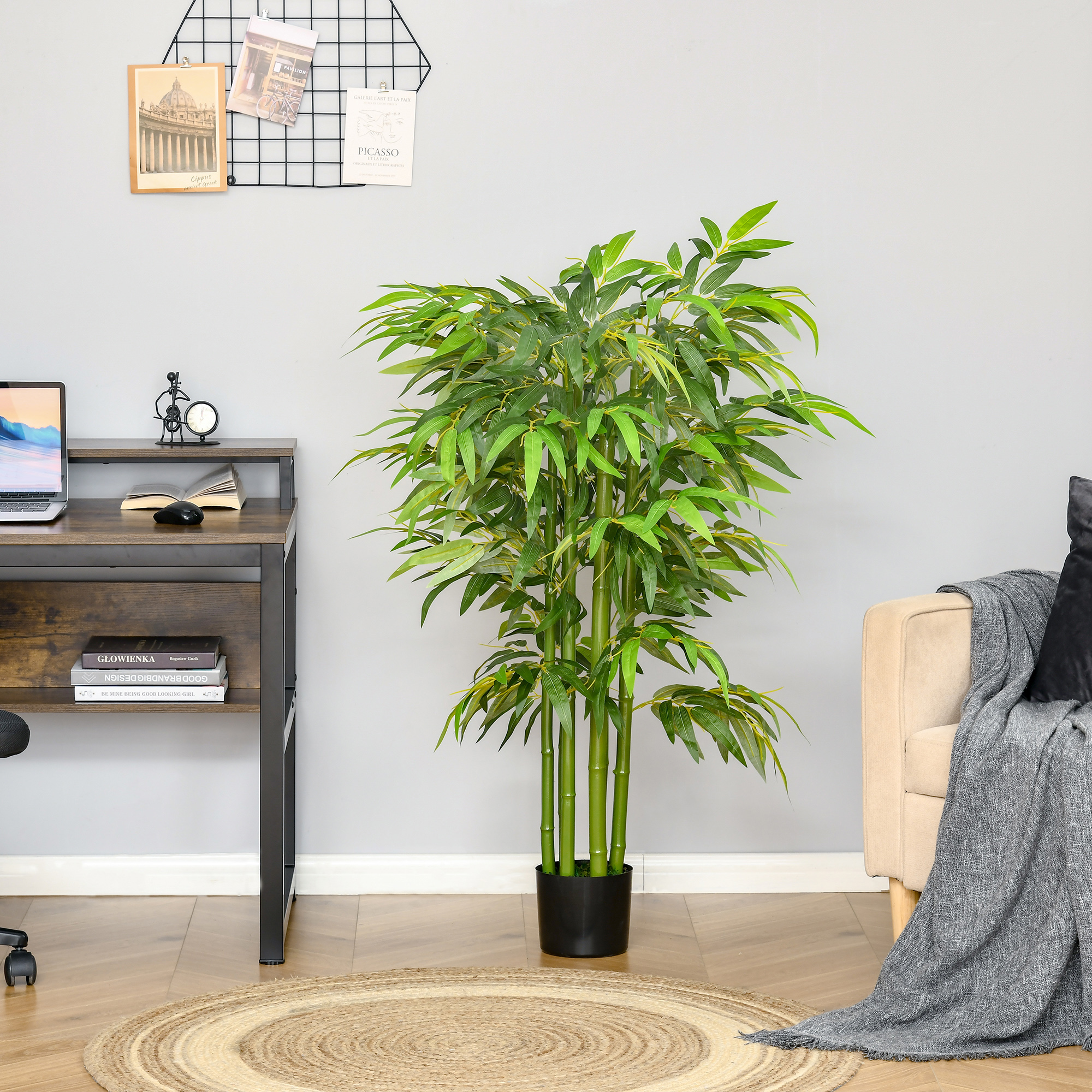 HOMCOM Künstliche Bambus groß 140 cm Kunstpflanze, Plastik künstliche Pflan günstig online kaufen