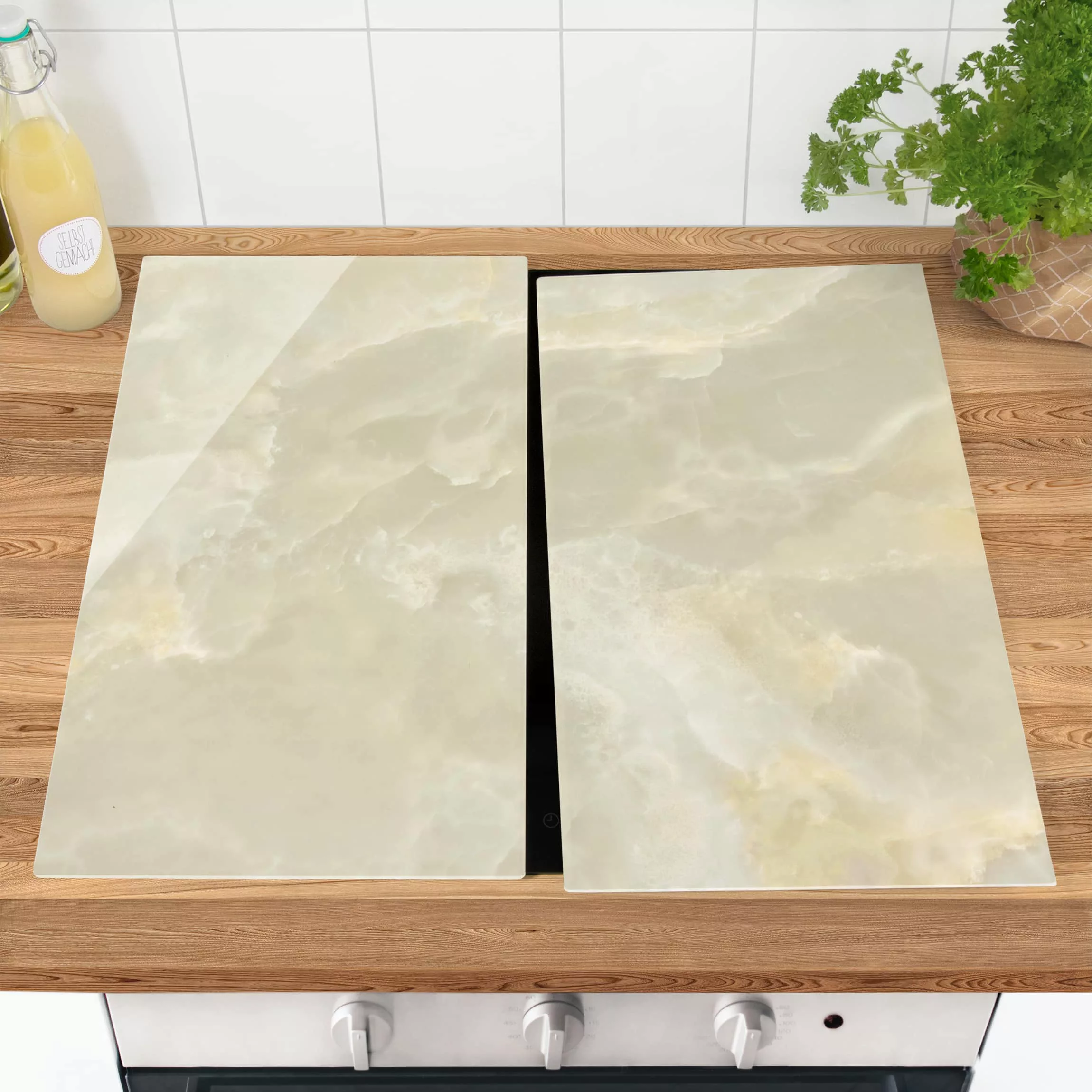 2-teilige Herdabdeckplatte Glas Onyx Marmor Creme günstig online kaufen