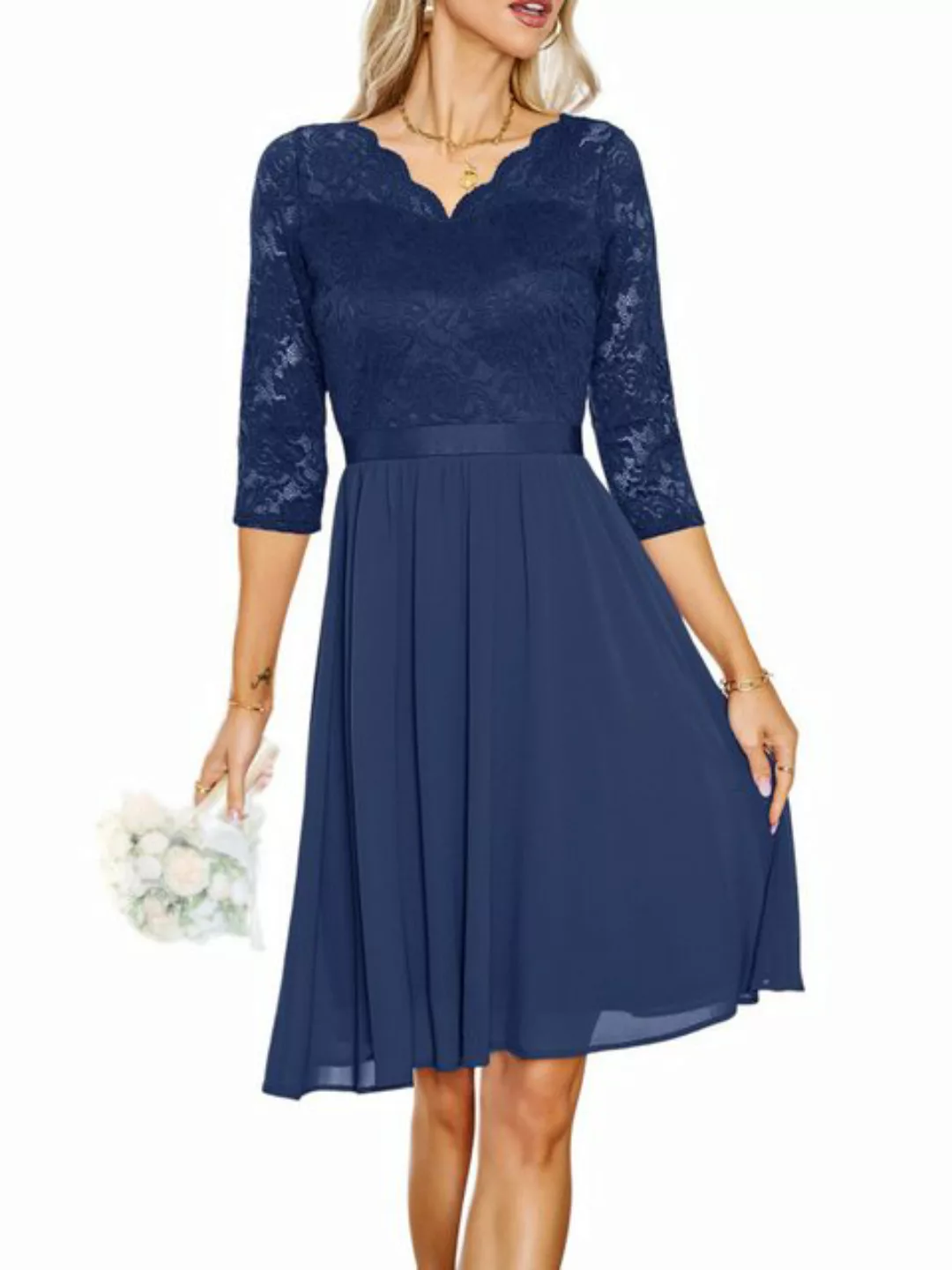 DYMADE Cocktailkleid Damen Elegant A-Linien Abendkleid mit Spitzen 36-44 Gr günstig online kaufen