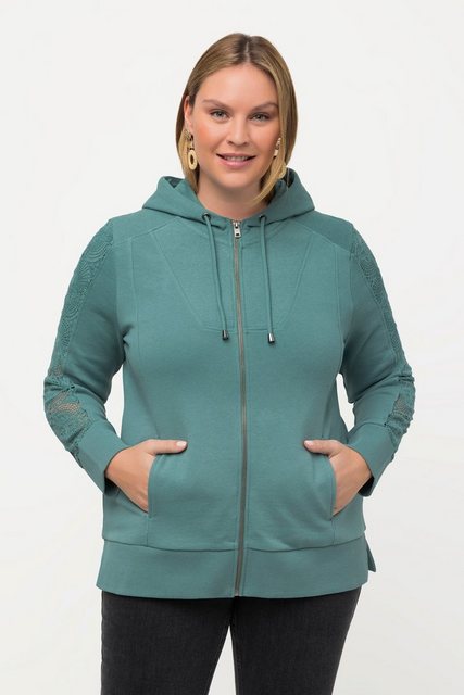 Ulla Popken Sweatjacke Hoodiejacke Spitze Kapuze Biobaumwolle günstig online kaufen