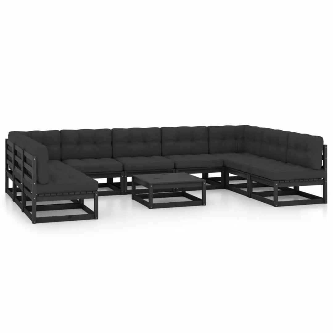 10-tlg. Garten-lounge-set Mit Kissen Schwarz Kiefer Massivholz günstig online kaufen