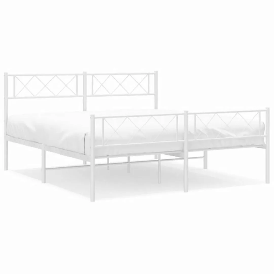 furnicato Bett Bettgestell mit Kopf- und Fußteil Metall Weiß 140x200 cm günstig online kaufen