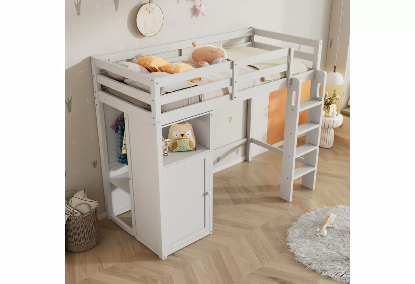 WISHDOR Etagenbett Holzbett Kinderbett (mit Lattenrost und Rausfallschutz), günstig online kaufen