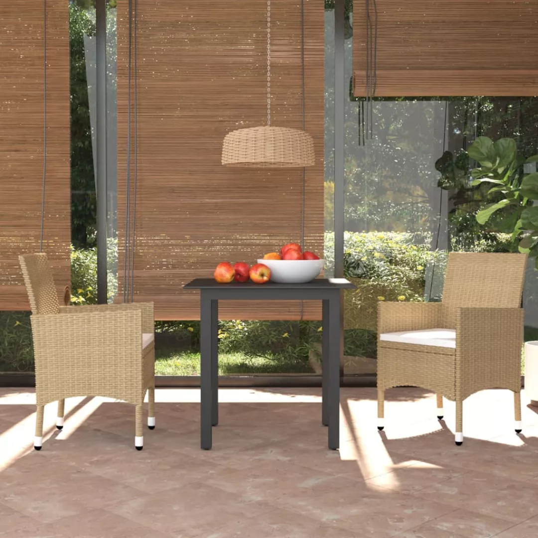 3-tlg. Garten-essgruppe Mit Kissen Poly Rattan Beige günstig online kaufen