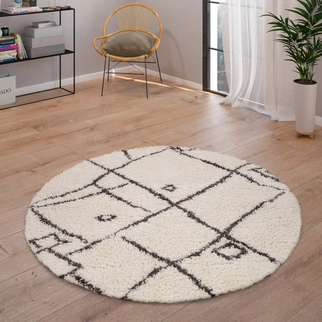 Paco Home Hochflor-Teppich »Orebro 171«, rund, modernes Rauten Muster, beso günstig online kaufen