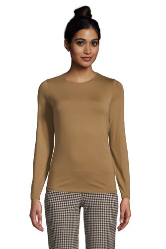 Shirt aus Baumwoll/Modalmix in Petite-Größe, Damen, Größe: L Petite, Beige, günstig online kaufen