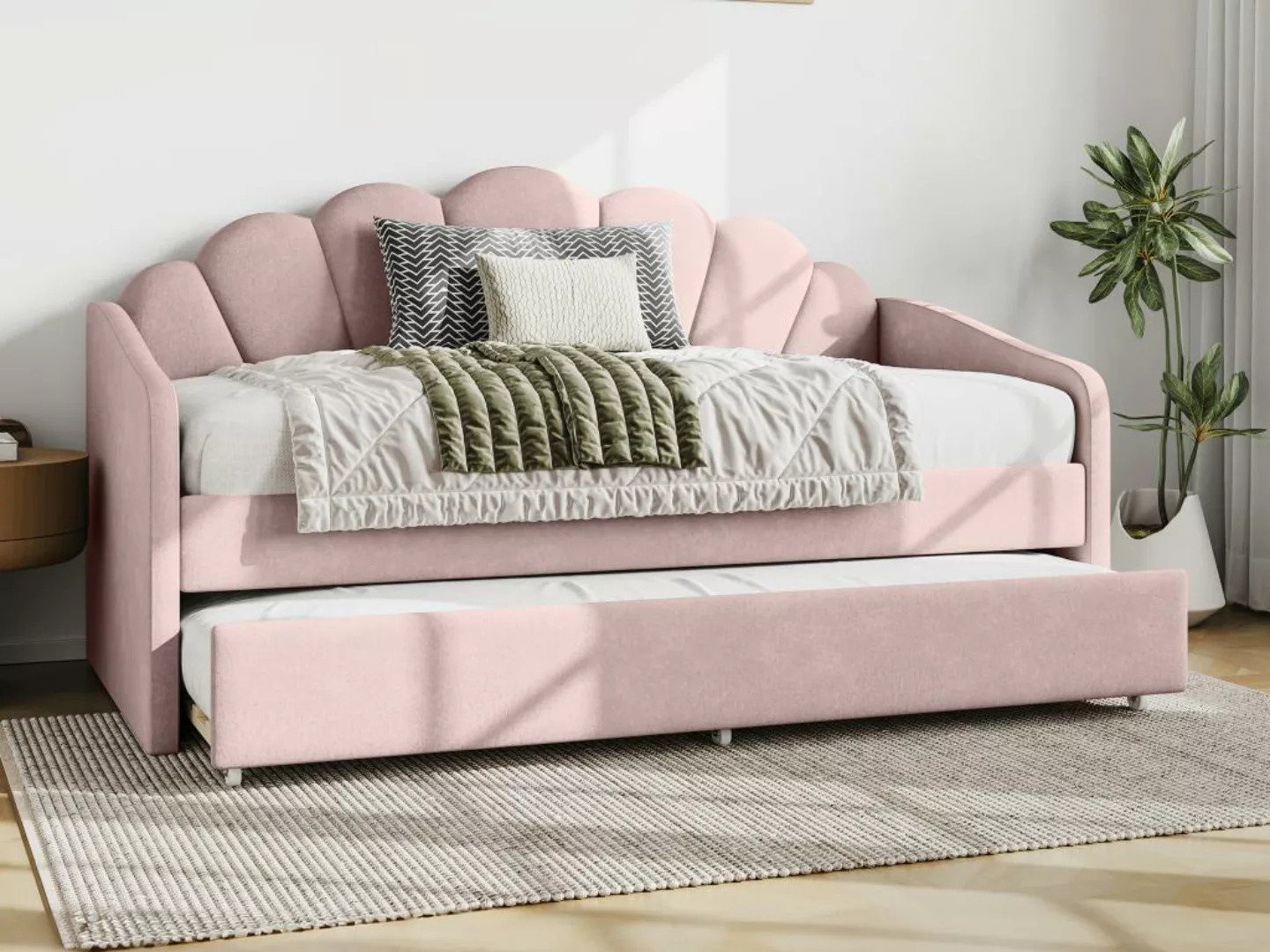 Ausziehbett Muschelform - 2 x 90 x 190 cm - Samt - Rosa + Matratze - ELUSIA günstig online kaufen