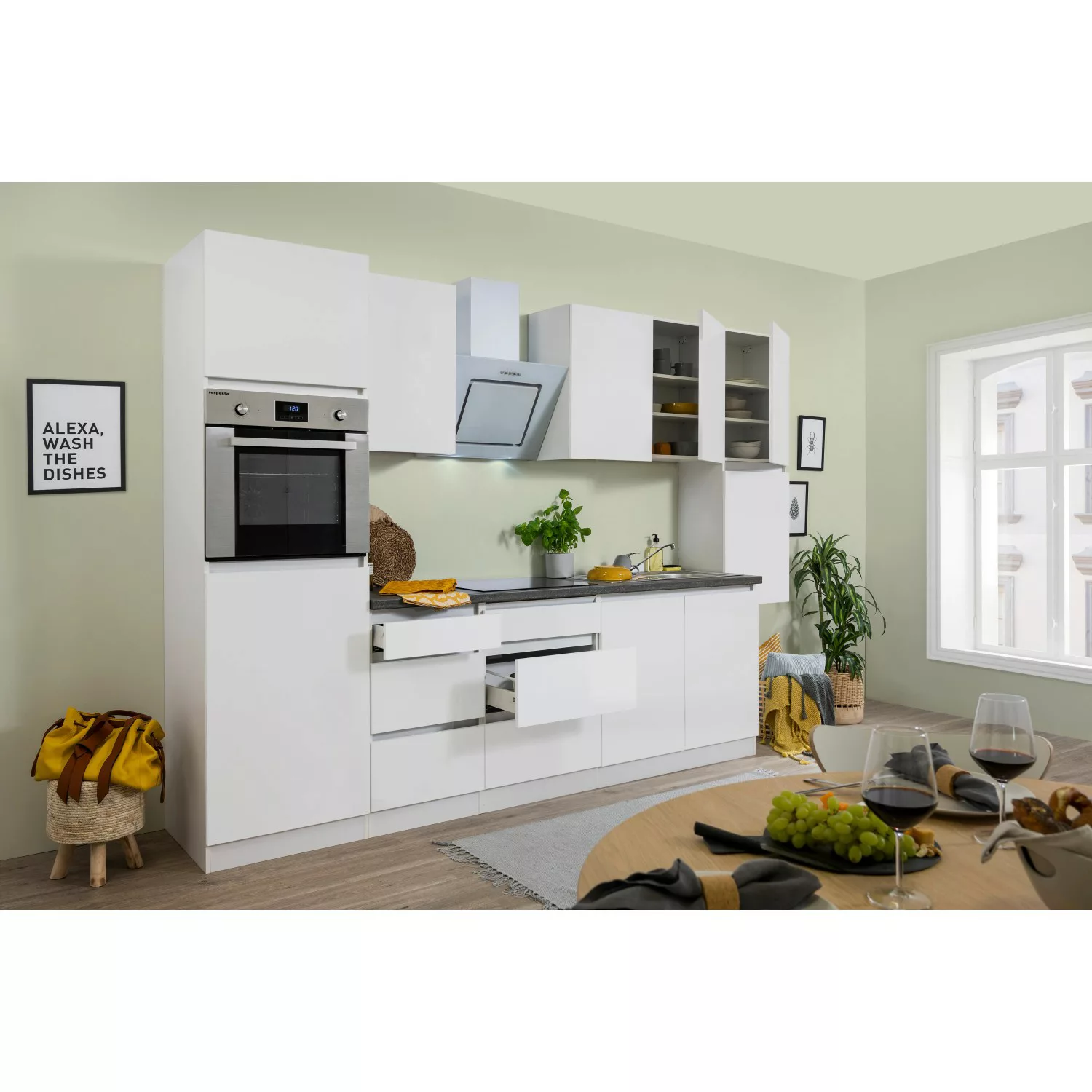 Respekta Küchenzeile GLRP320HWWM Grifflos 320 cm Weiß matt günstig online kaufen