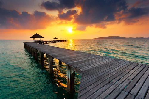 Papermoon Fototapete »HOLZ-BRÜCKE-STEG MEER OZEAN SEE THAILAND STRAND SONNE günstig online kaufen