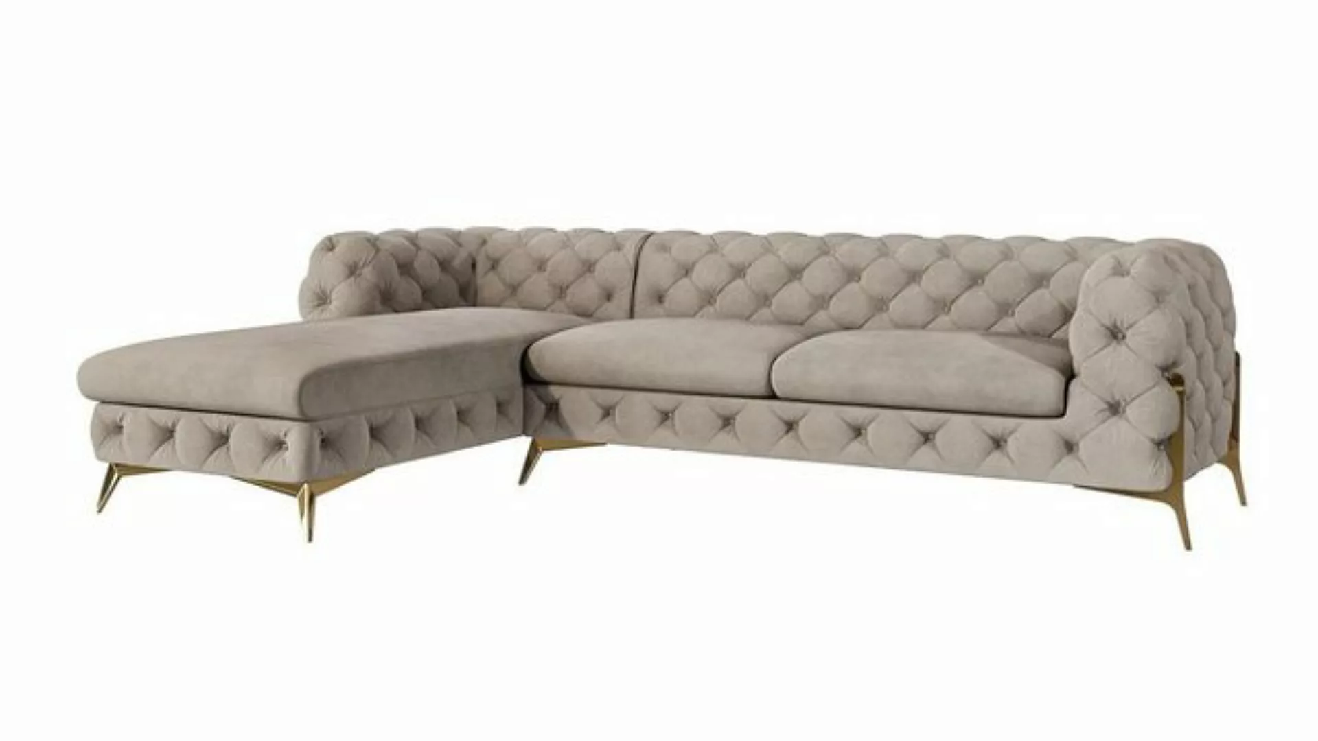 S-Style Möbel Ecksofa mit Ottomane Chesterfield Ashley mit Goldene Metall F günstig online kaufen