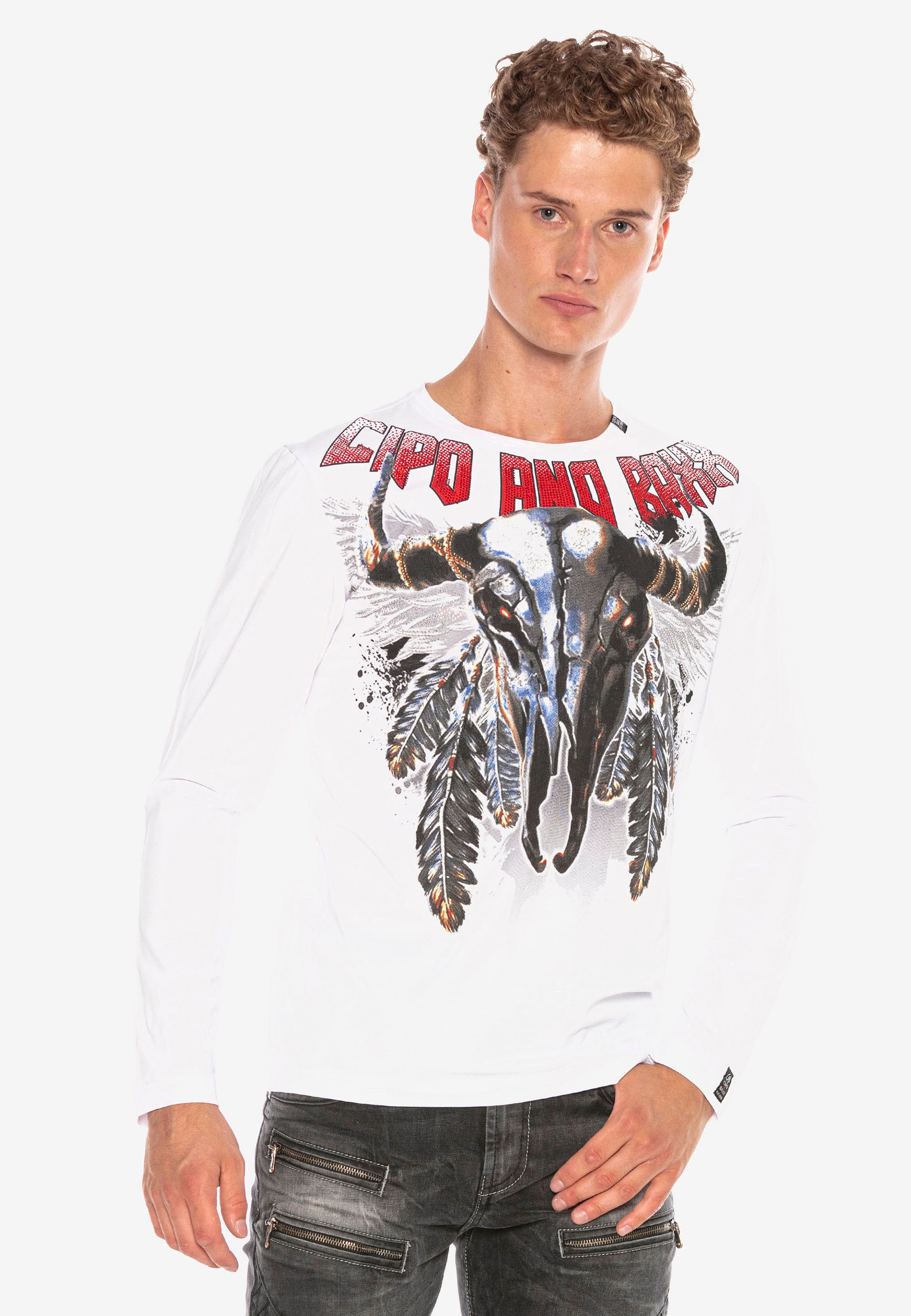 Cipo & Baxx Langarmshirt, mit coolem Schädel-Print günstig online kaufen