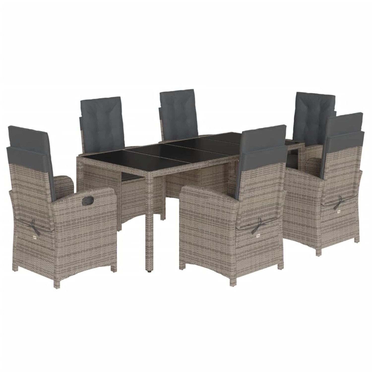 vidaXL 7-Tlg Garten-Essgruppe mit Kissen Grau Poly Rattan 3212218 günstig online kaufen