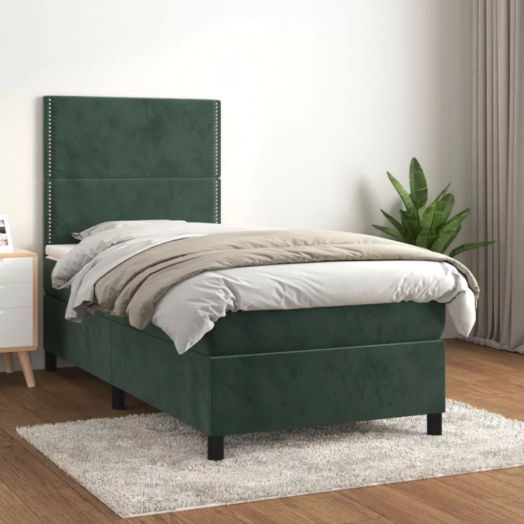 Vidaxl Boxspringbett Mit Matratze Dunkelgrün 100x200 Cm Samt günstig online kaufen