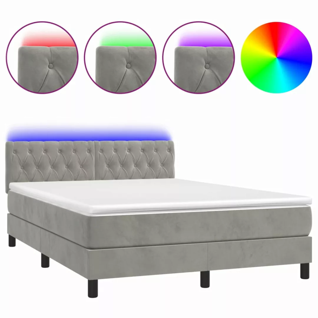 Vidaxl Boxspringbett Mit Matratze & Led Hellgrau 140x200 Cm Samt günstig online kaufen