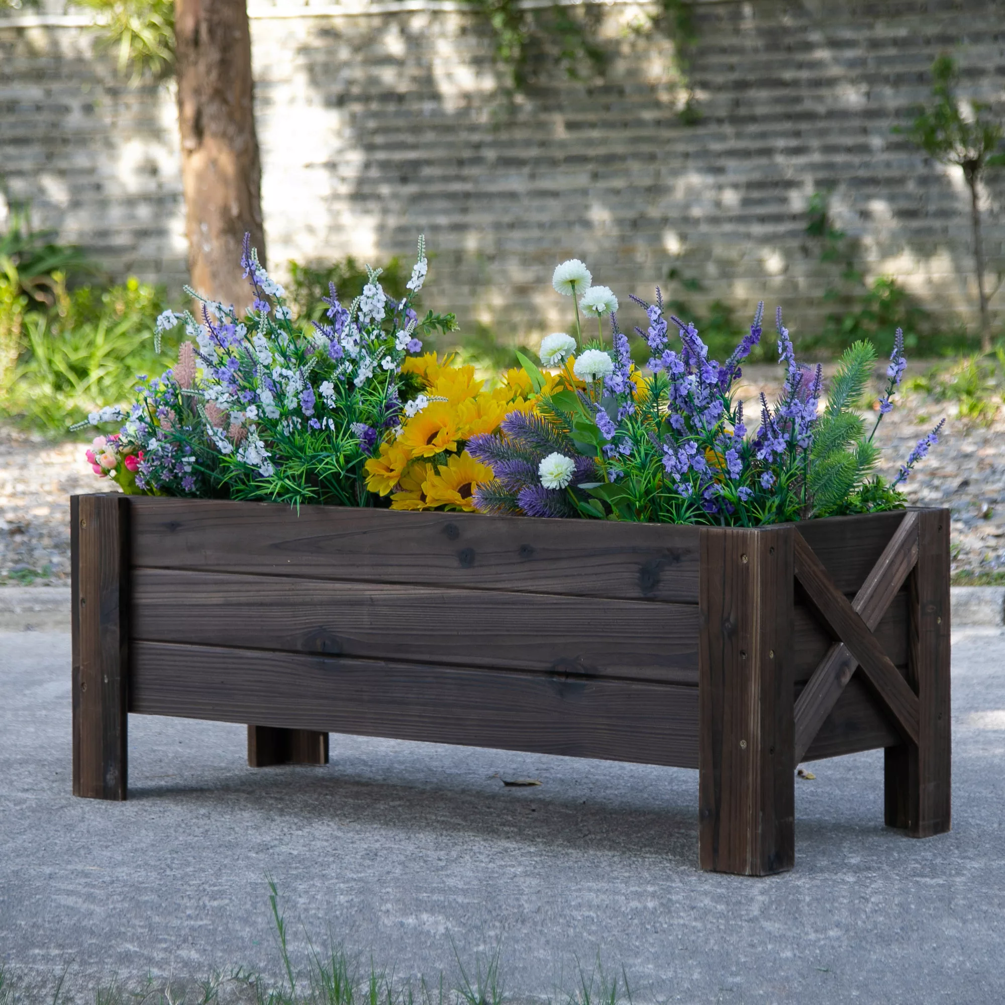 Outsunny Hochbeet mit Behandlung der Karbonisierung Pflanzkasten Pflanzfoli günstig online kaufen