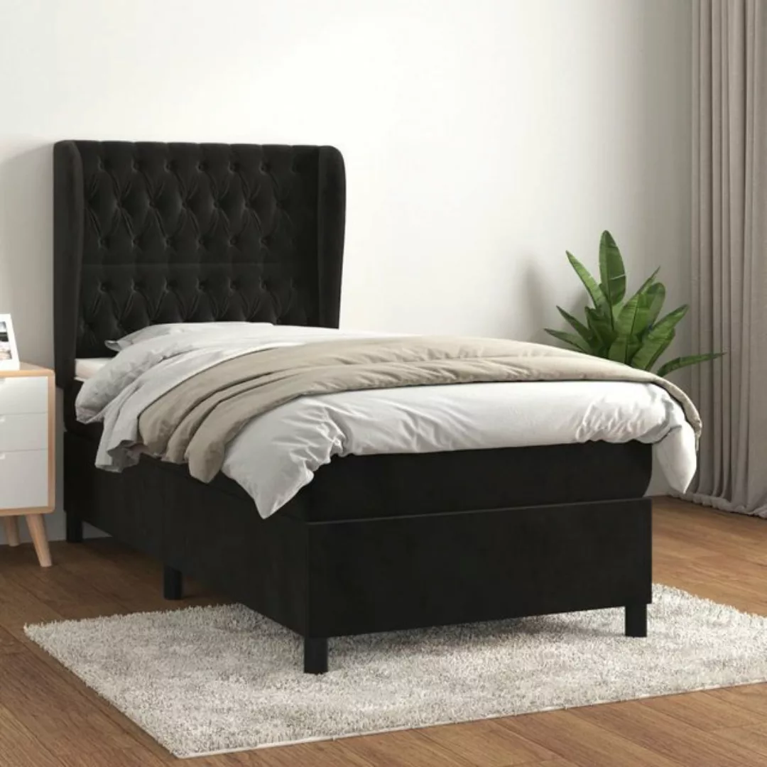 vidaXL Bettgestell Boxspringbett mit Matratze Schwarz 90x200 cm Samt Bett B günstig online kaufen