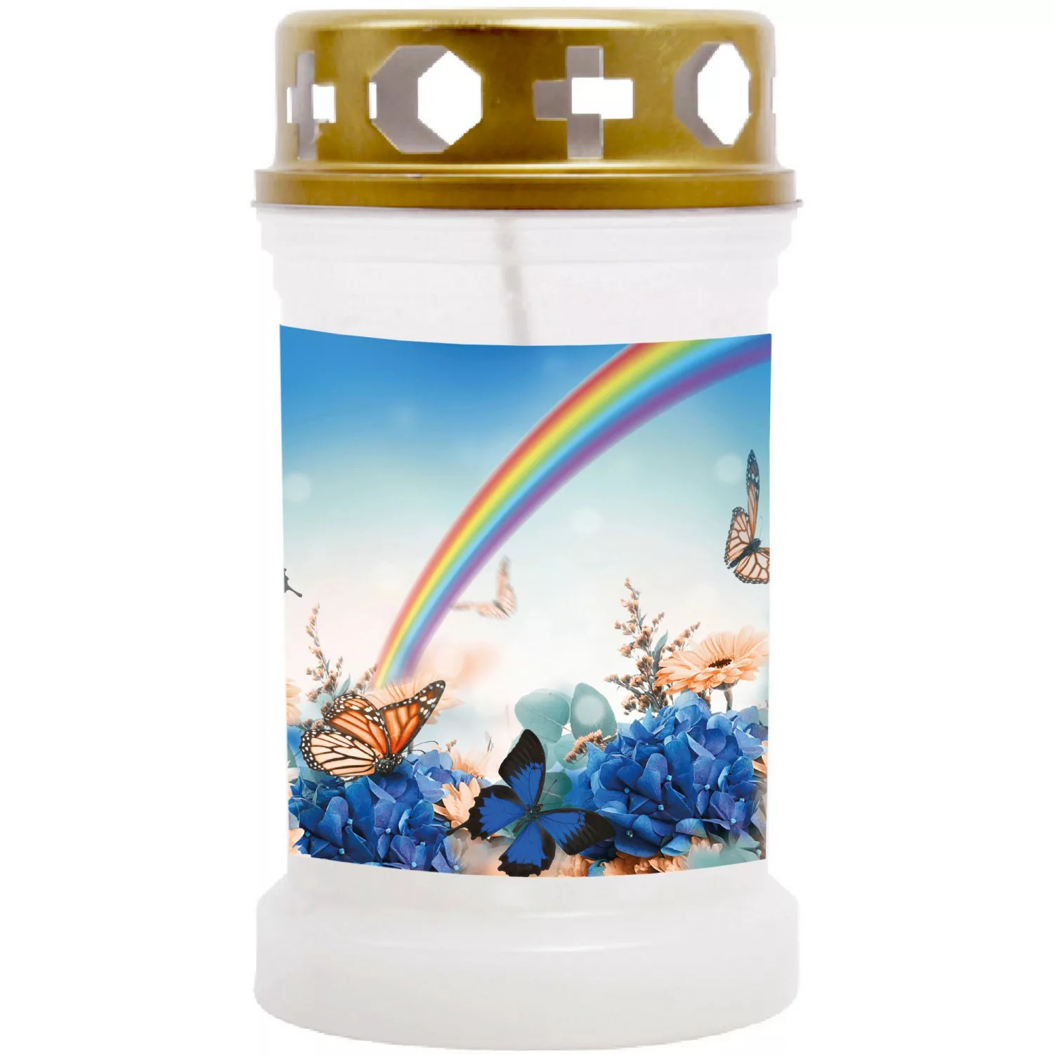 HS Candle Grabkerze Weiß 40h Inkl. Deckel Gold Regenbogen günstig online kaufen