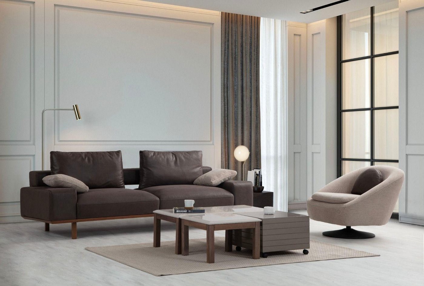 Xlmoebel Sofa Designer Wohnzimmer Sitzgruppe in Braun und Beige mit 3-Sitze günstig online kaufen