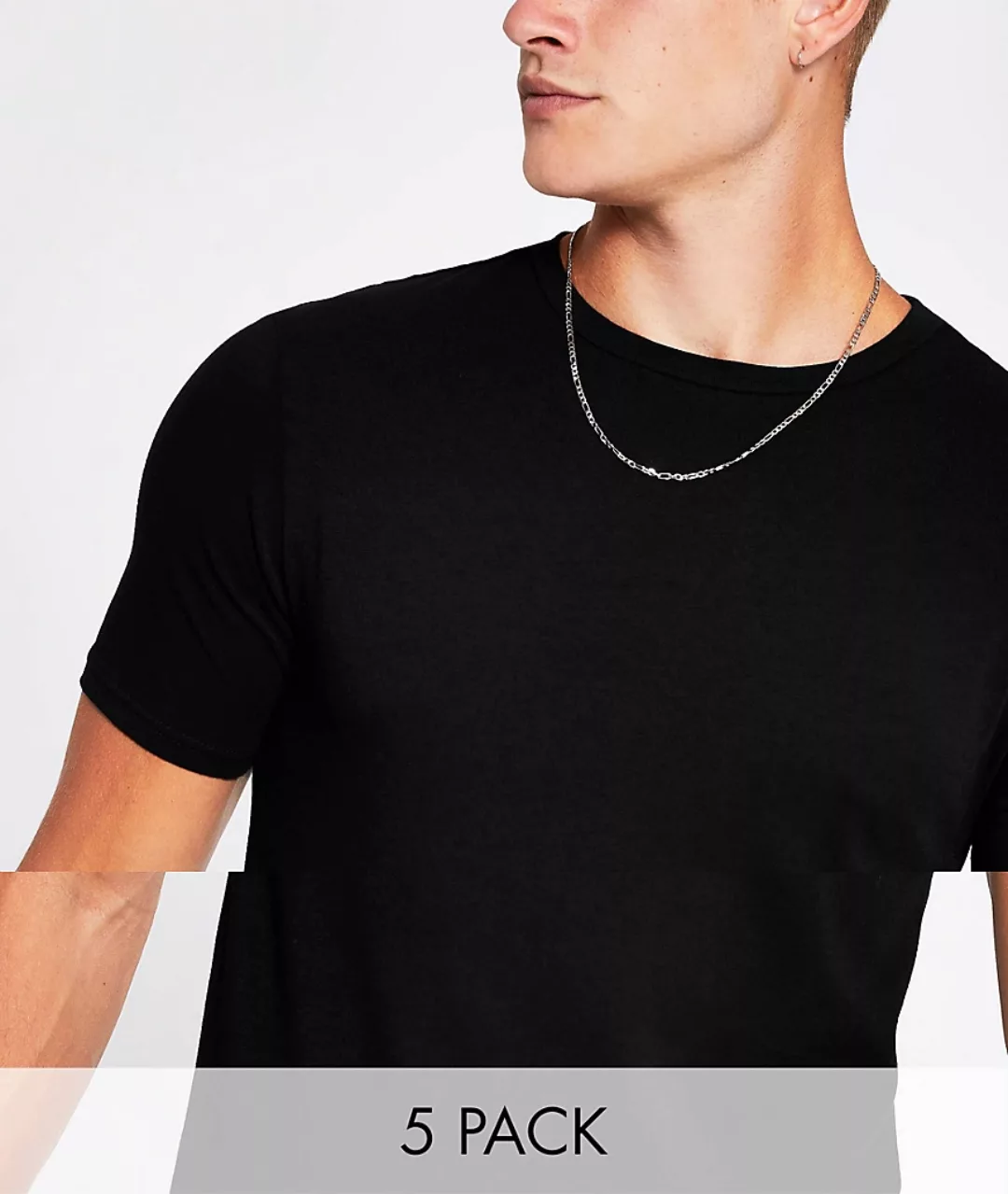 River Island – Muskel-T-Shirts im 5er-Pack in Schwarz günstig online kaufen