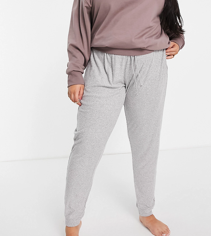 ASOS DESIGN Curve – Superweiche, gerippte Lounge-Jogginghose in Grau günstig online kaufen