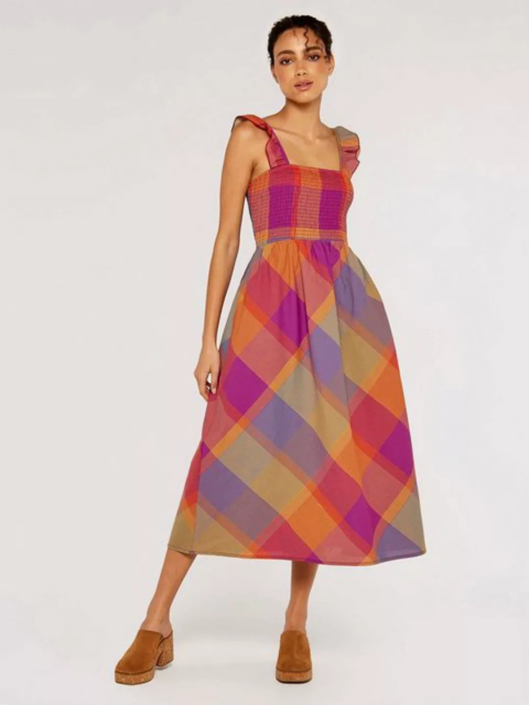 Apricot Midikleid Plaid Midi Dress, (1-tlg., ohne Gürtel) im Karodesign günstig online kaufen