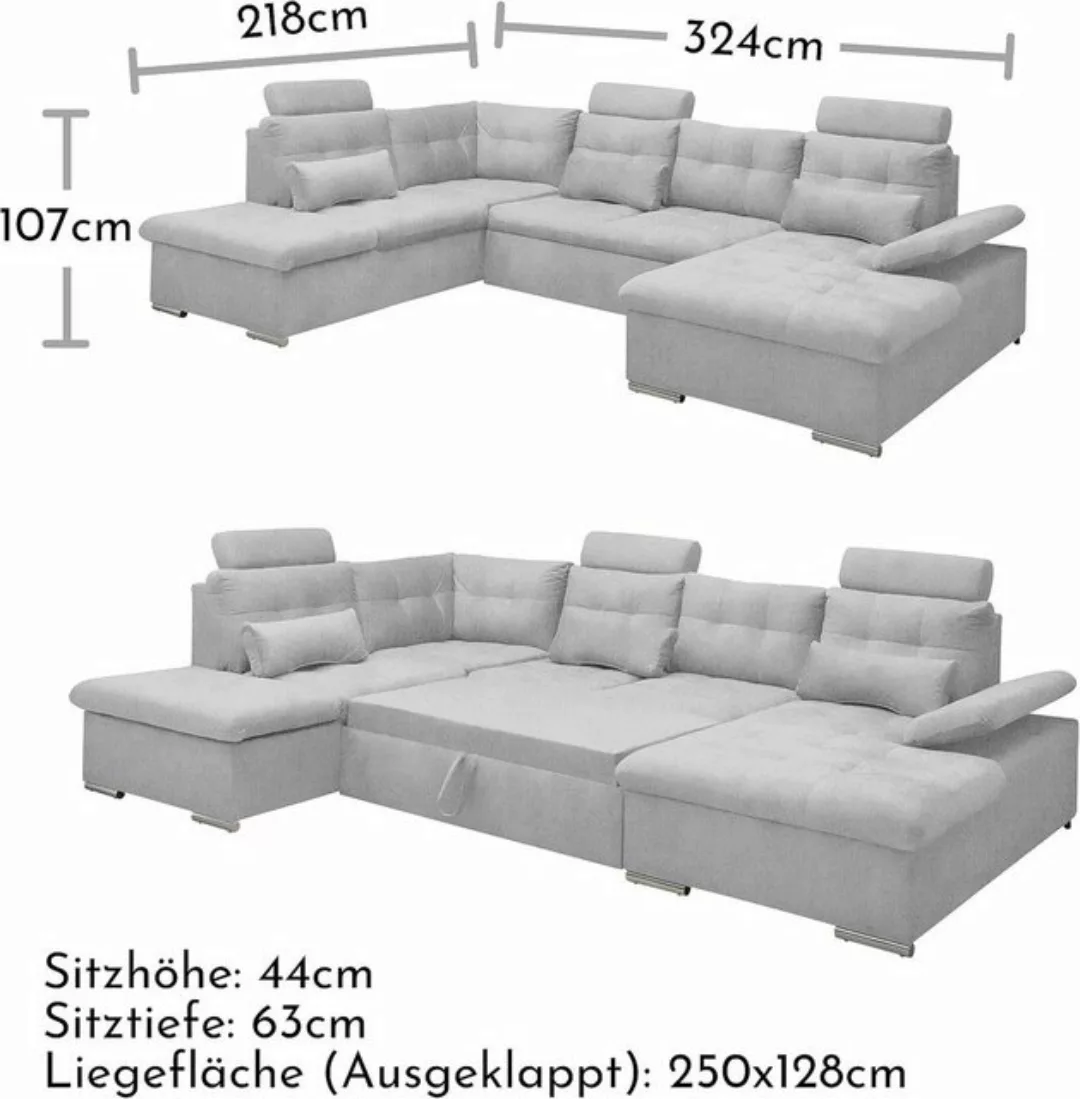 freiraum Wohnlandschaft MEDAN, Schlaffunktion, 3 Kopfstützen, hellgrau - 32 günstig online kaufen