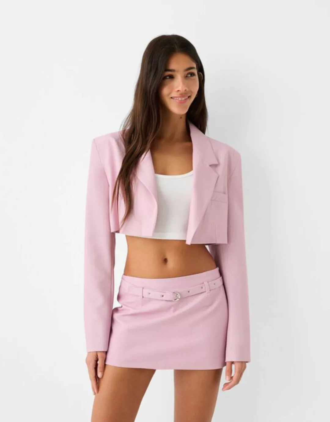 Bershka Minirock Mit Gürtel Und Schnalle Damen S Rosa günstig online kaufen