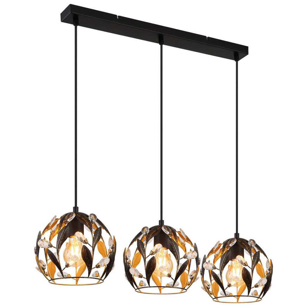 GLOBO Pendelleuchte MIKA 15759-3H schwarz gold Metall B/H/L: ca. 20x150x74 günstig online kaufen