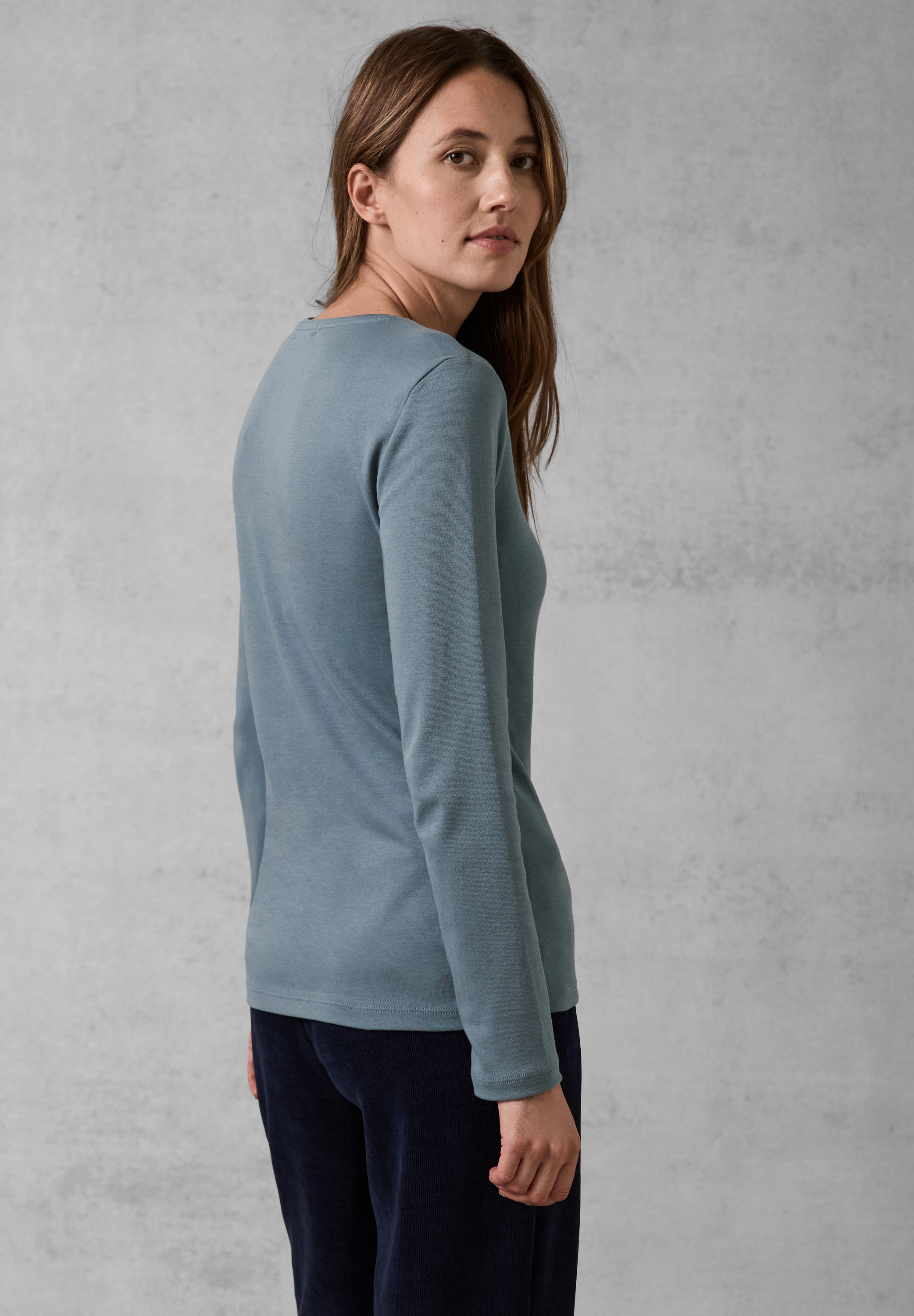 Cecil Langarmshirt Cecil Basic Shirt Pia in Universal Blue (1-tlg) Nicht Vo günstig online kaufen