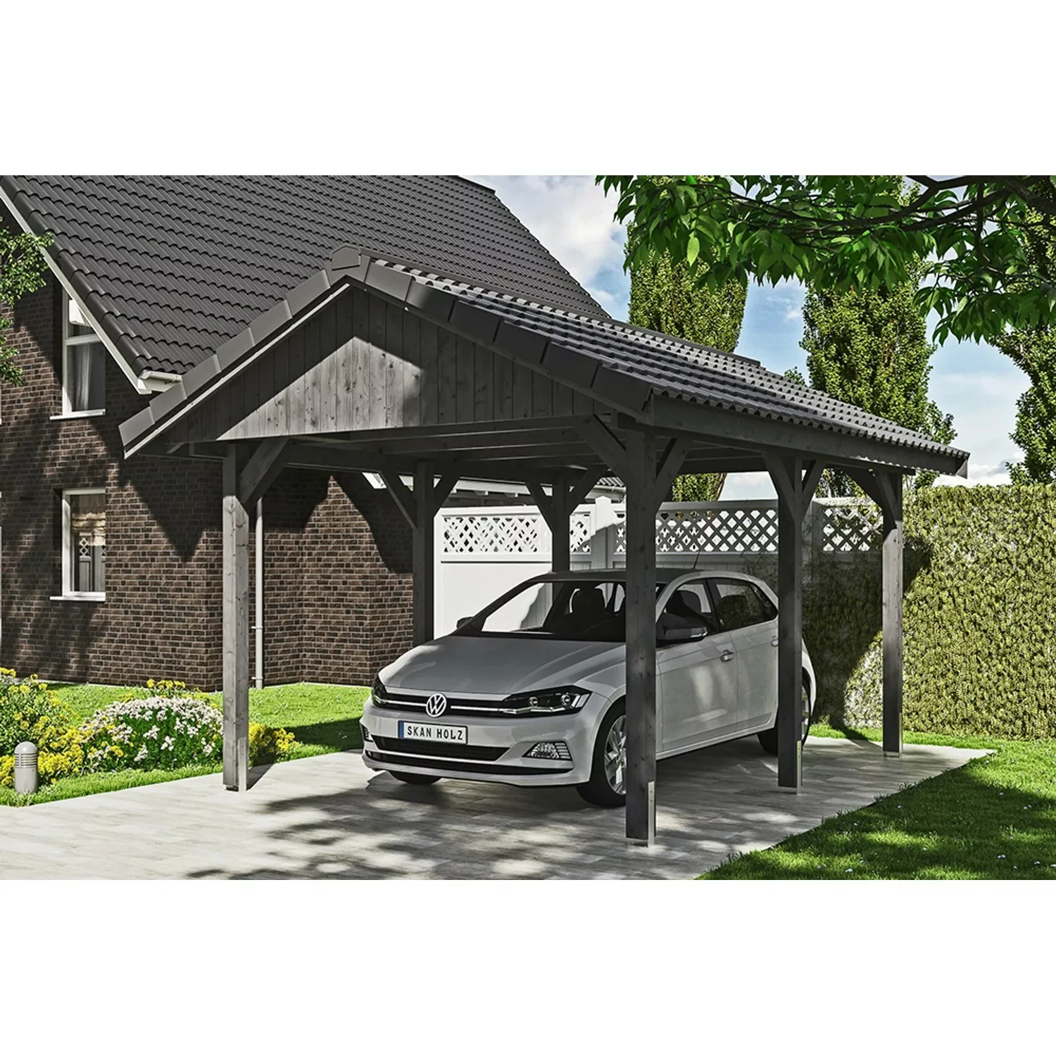 Satteldach-Carport Wallgau Schiefergrau 380 x 500 cm Dachlattung günstig online kaufen