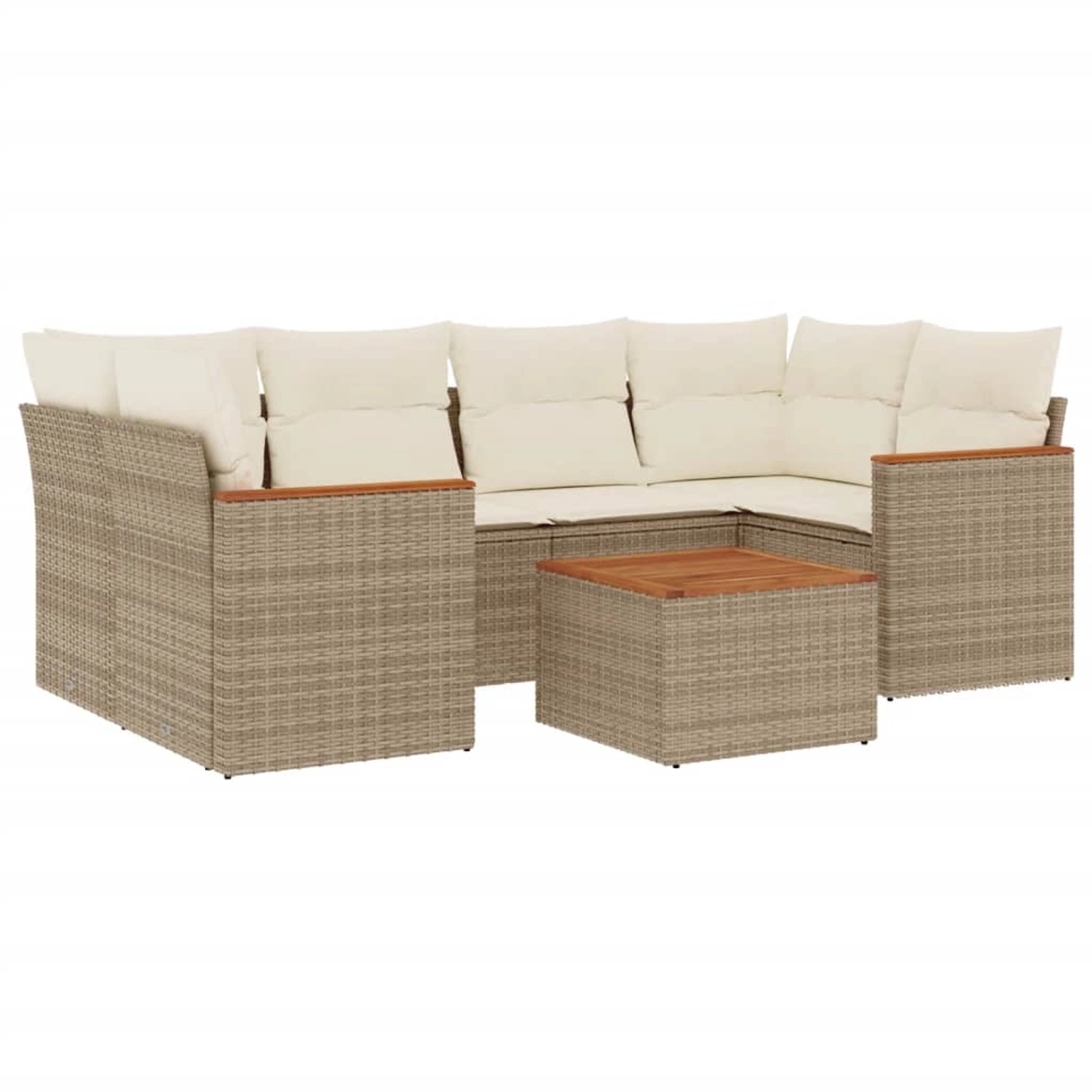 vidaXL 7-Tlg Garten-Sofagarnitur mit Kissen Beige Poly Rattan 3225799 günstig online kaufen