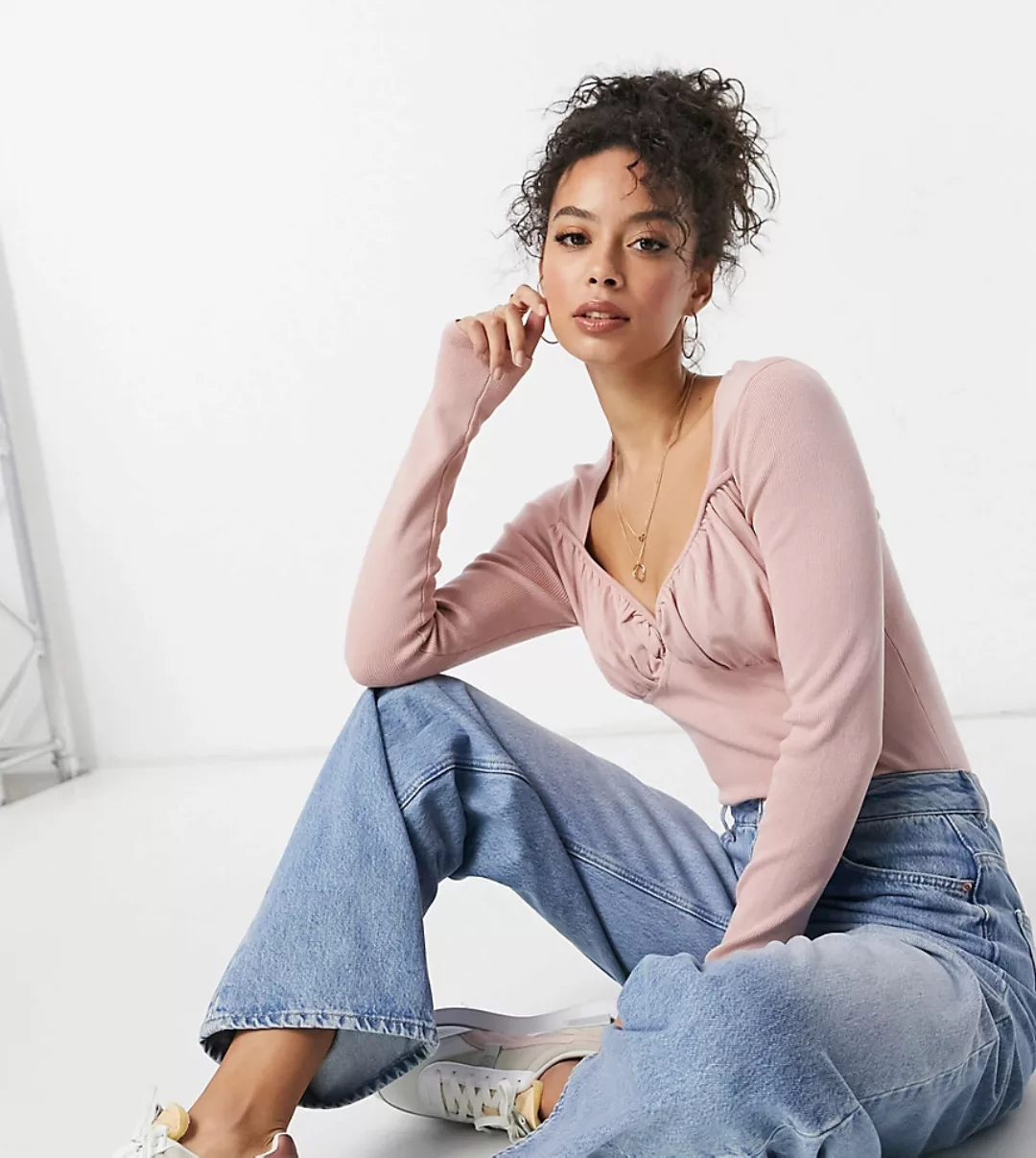 ASOS DESIGN Tall – Pullover mit geraffter Brustpartie-Rosa günstig online kaufen