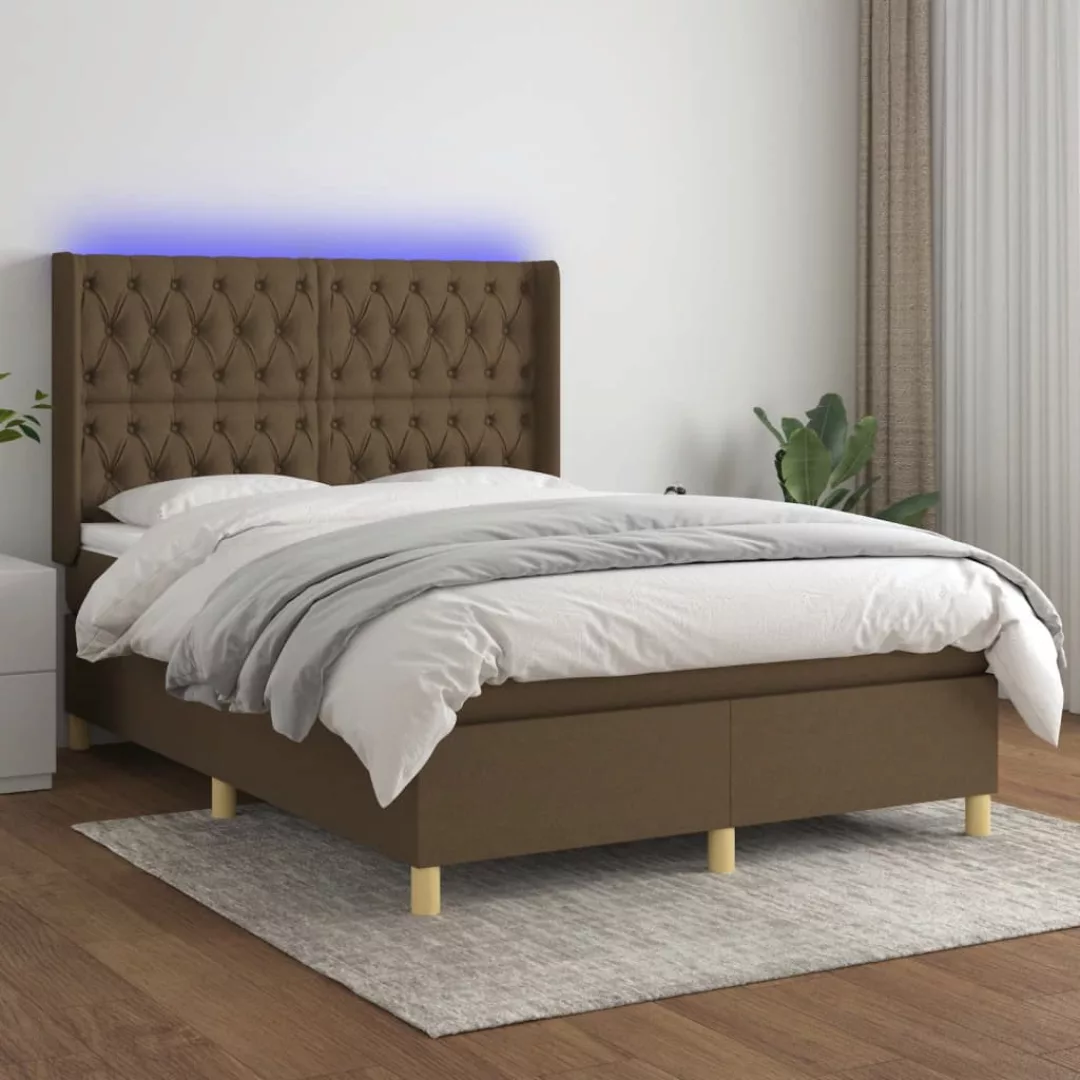 vidaXL Bettgestell Boxspringbett mit Matratze LED Dunkelbraun 140x200 cm St günstig online kaufen