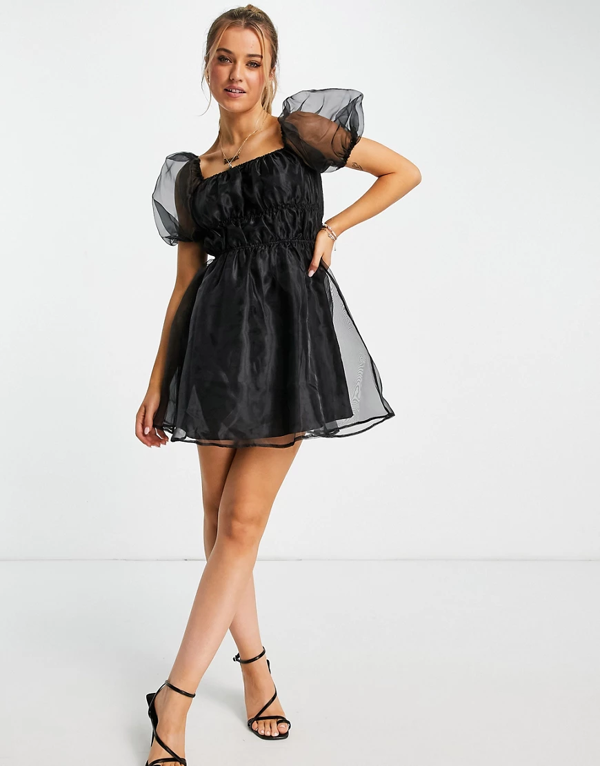 Miss Selfridge – Voluminöses Minikleid aus Organza in Schwarz günstig online kaufen