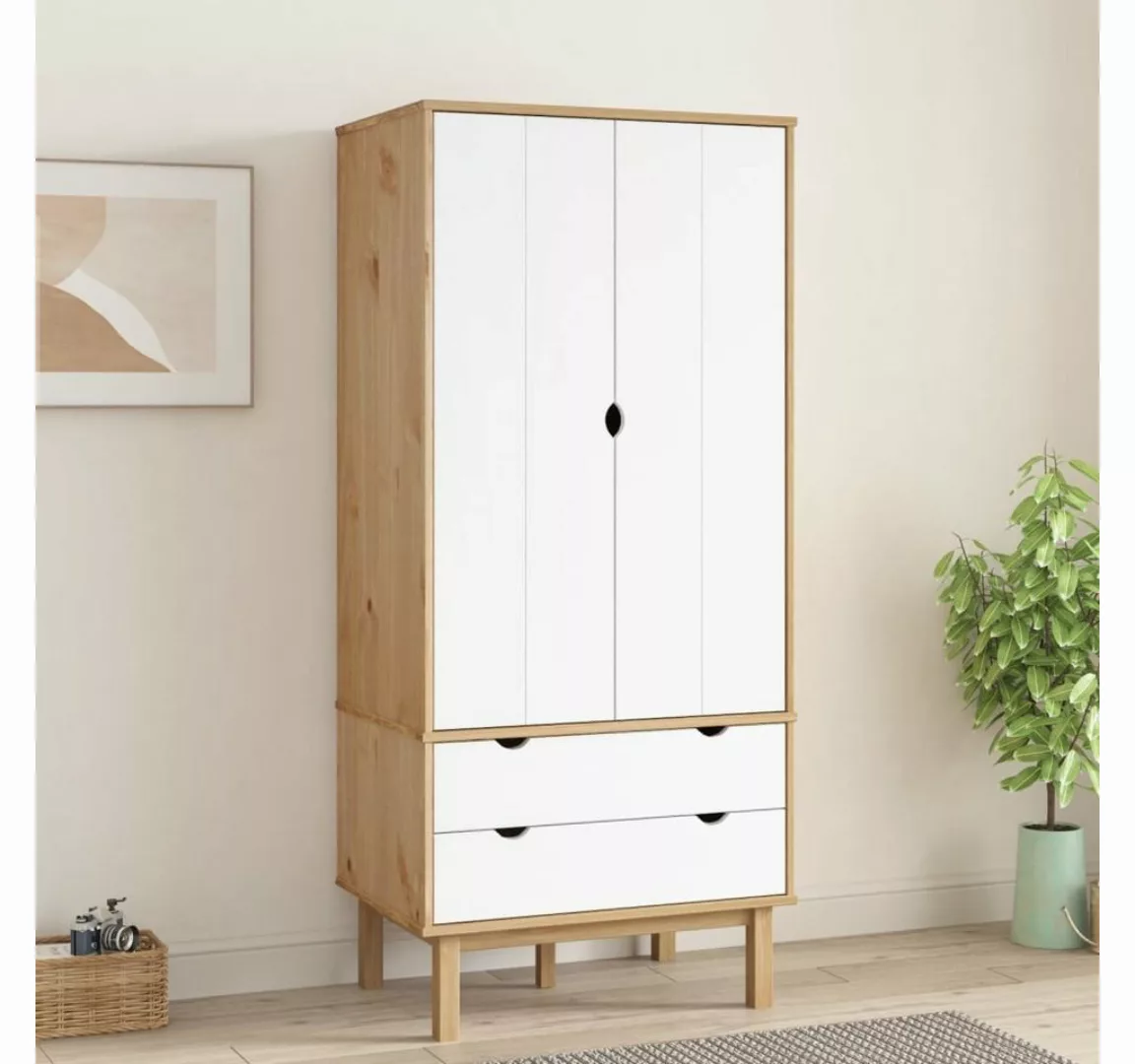 furnicato Kleiderschrank OTTA Braun&Weiß 76,5x53x172 cm Massivholz Kiefer ( günstig online kaufen