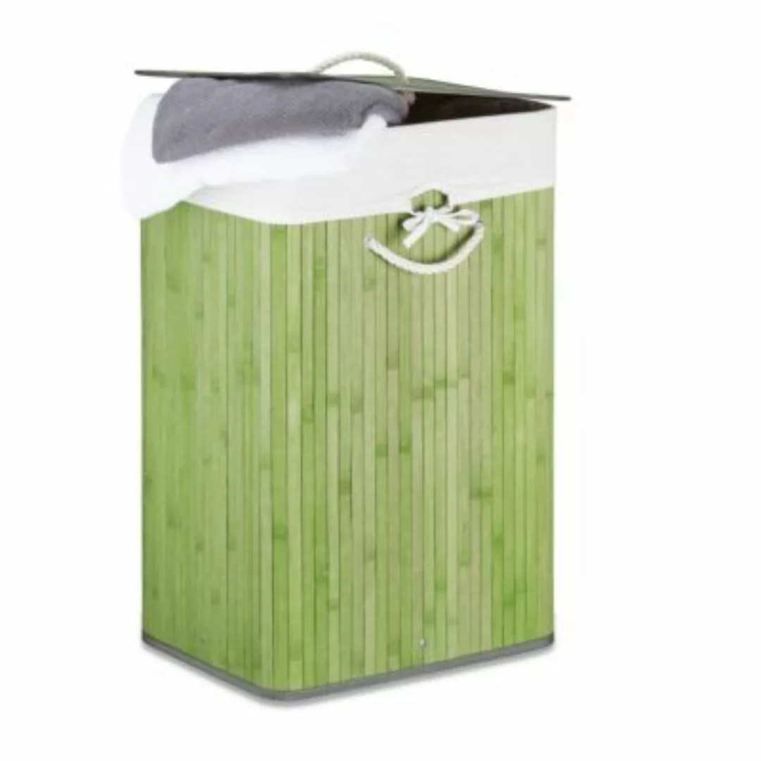 relaxdays 1 x Wäschekorb Bambus eckig grün günstig online kaufen