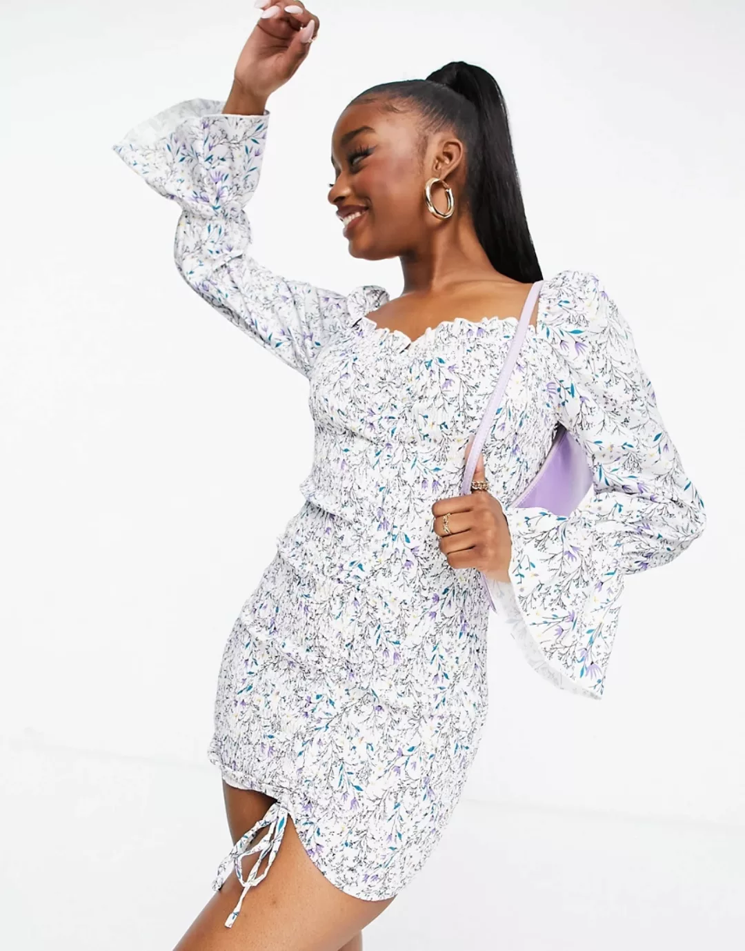 Parisian – Vorne gebundenes Bodycon-Kleid mit Blumenprint-Mehrfarbig günstig online kaufen