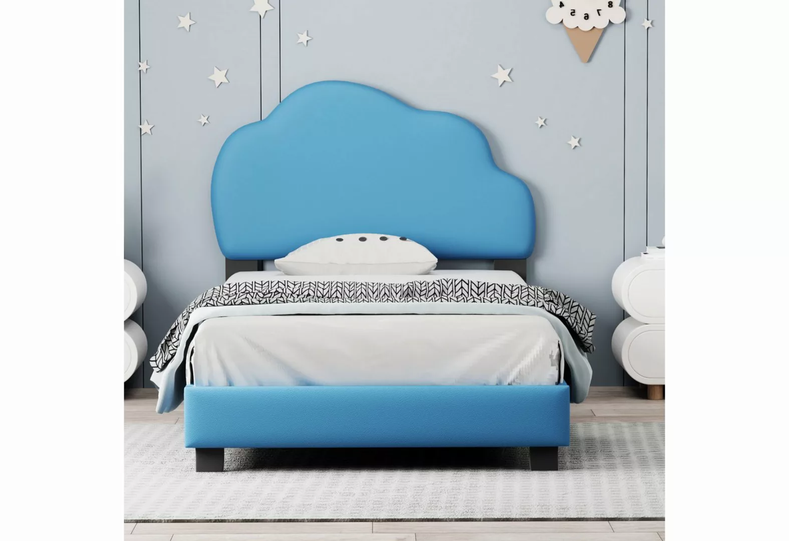 IDEASY Einzelbett Kinderbett 90*200cm Einzelbett Wolkenförmiges Kopfteil Be günstig online kaufen