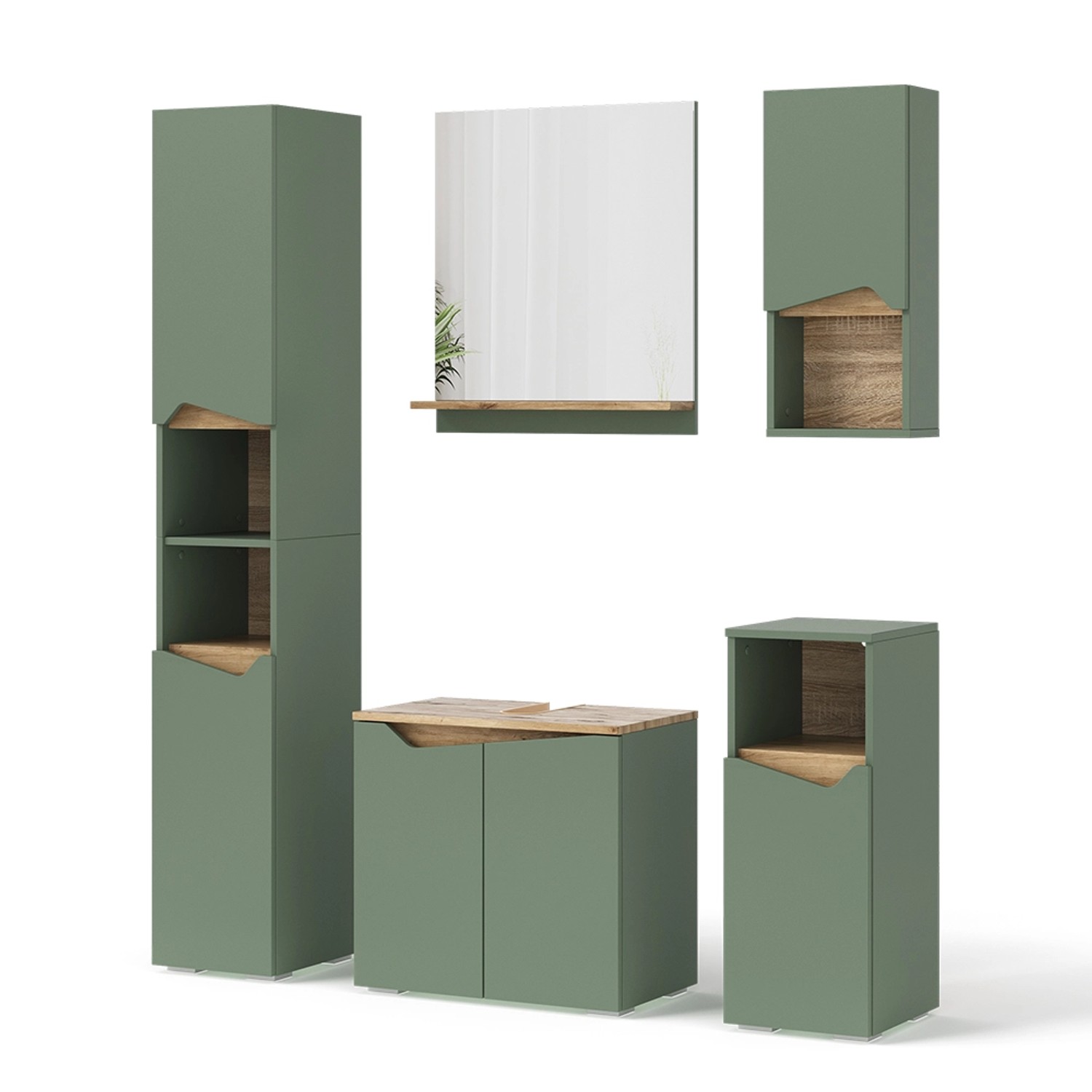 Vicco Badmöbel-Set Marelle Grün/Artisan 5 Teile günstig online kaufen