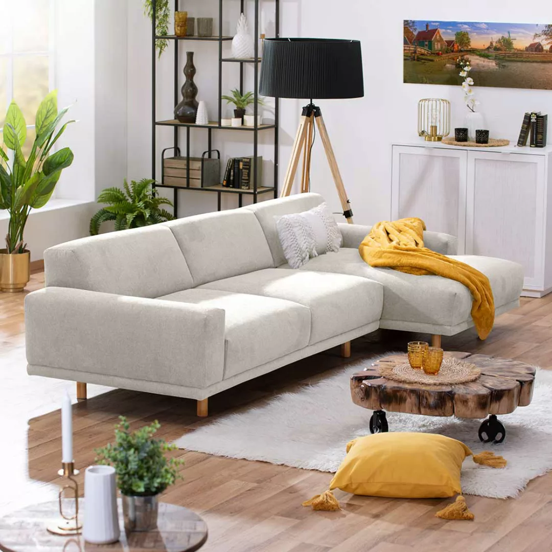 Hochwertiges Ecksofa in Silbergrau und Eichefarben Skandi Design günstig online kaufen