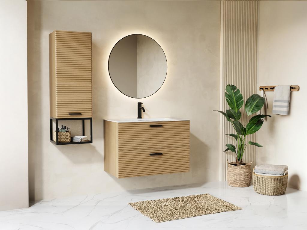 Badezimmermöbel geriffelt hängend mit Einbauwaschbecken und Hochschrank mit günstig online kaufen