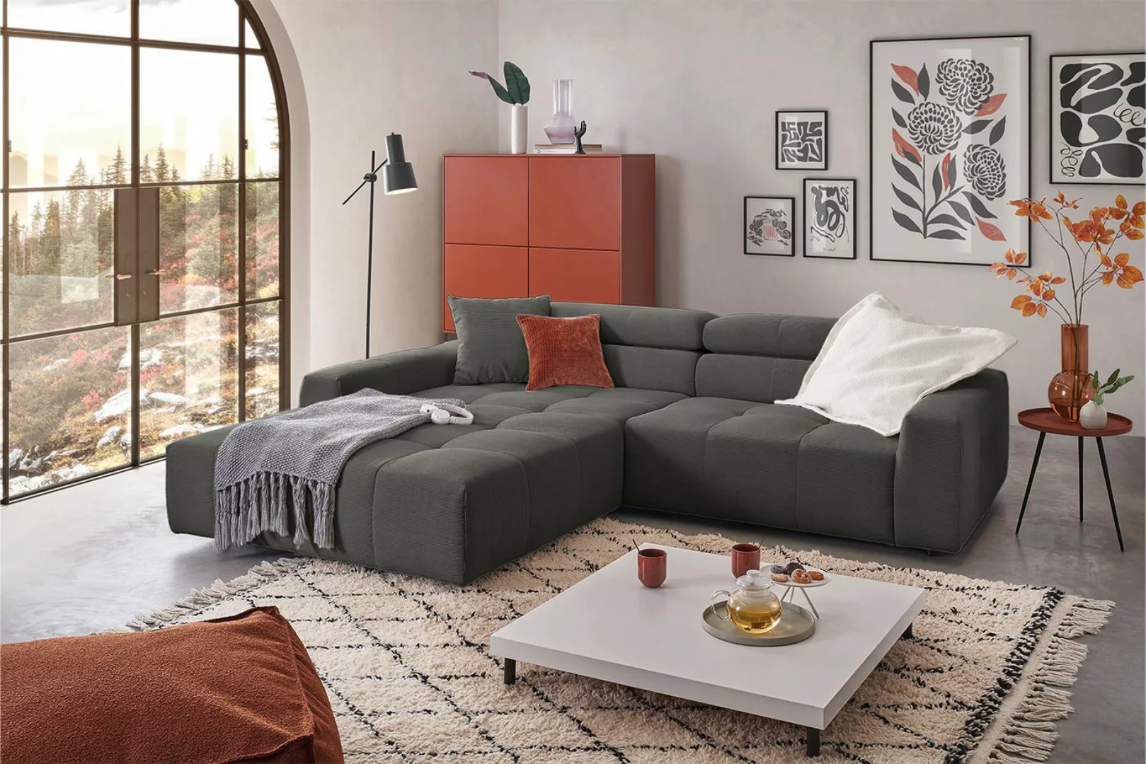 KAWOLA Ecksofa RENO, Sofa Feincord, mit od. ohne Sitzvorzug, versch. Farben günstig online kaufen