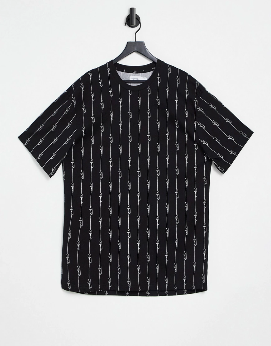 Topman– Loungewear – Kurzärmliges T-Shirt mit Nadelstreifen in Schwarz günstig online kaufen